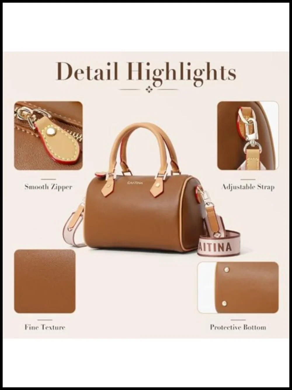 Vegan Leather Boston Barrel Bag Top Handle Satchel with Detachable Crossbody